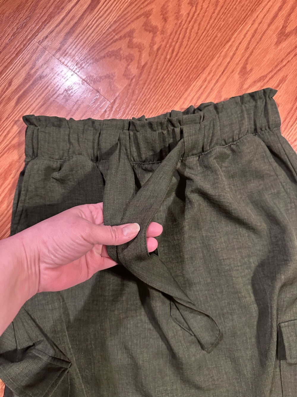 Women’s Olive Midi Paperbag Waist Skirt with Tie - Picture 5 of 9